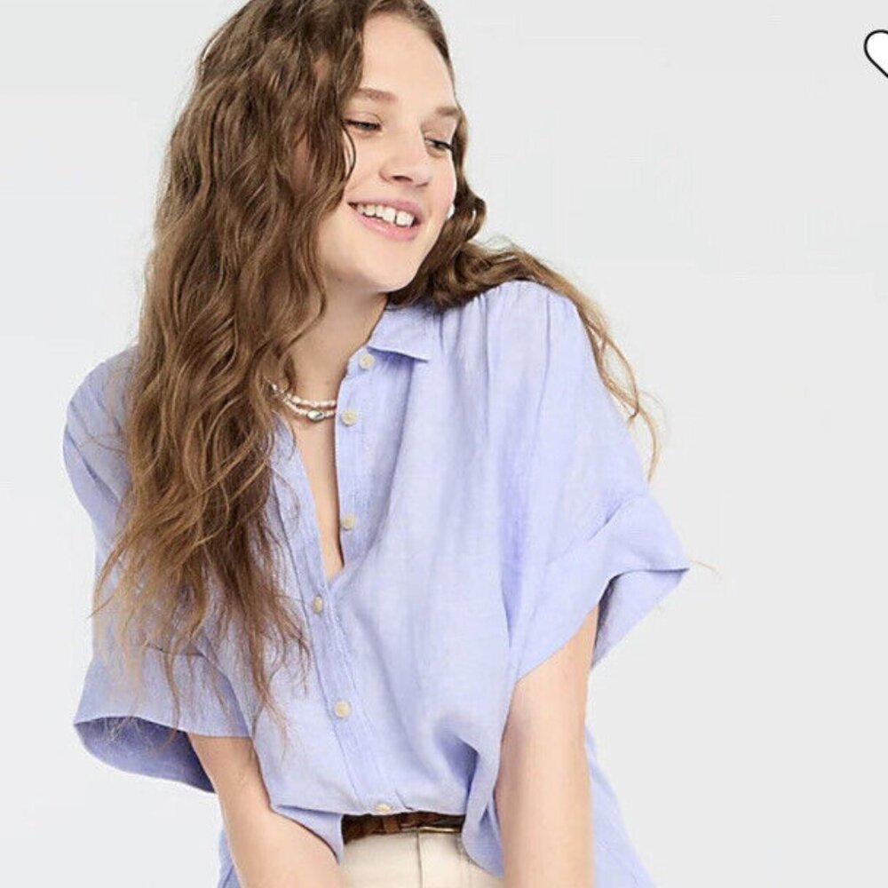 J. Crew Baird McNutt Irish Linen Relaxed Short Sleeve Shirt French Blue Medium